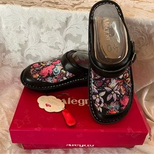 Alegria Seville Slip On Clog, Floral &Black Leather 40, US 9.5/ 10~NEW SEV-830